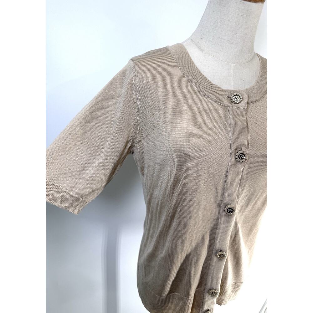 New York Company Women’s Sz S Knit Cardigan Sweater Button Down Short Sleeve Tan - Picture 2 of 9